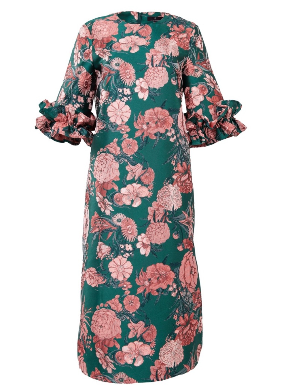 Teal Floral Midi Dress with Pink Bloom Print - Picture 6 of 7